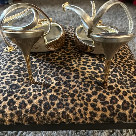 Gold metallic stiletto strappy sandals - Picture 6 of 7